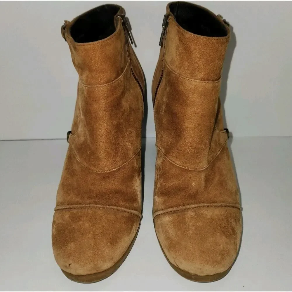 Wedge Ankle Boot Buckle Strap Suede Greer Tan Women's sz 9 J. Crew Gum Sole